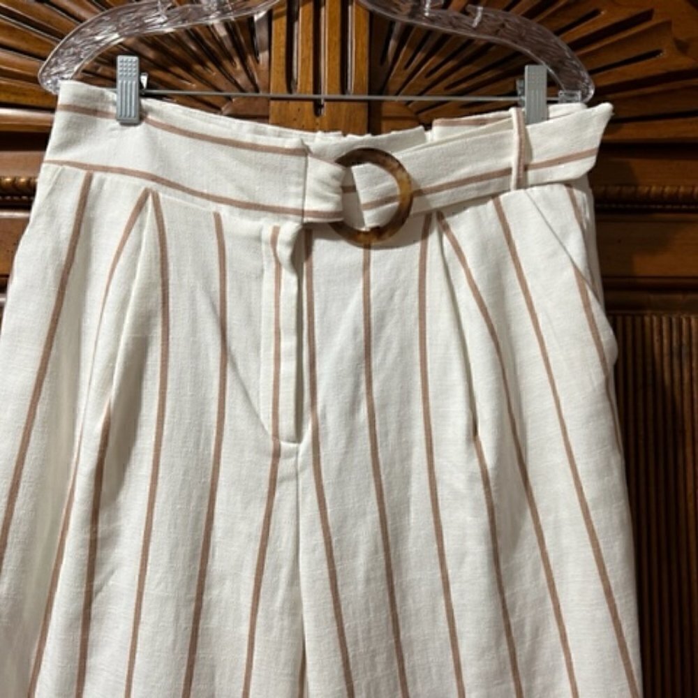 topshop Wilma Stripe Peg Trousers Pants Belted Crop Beige Tan - Picture 3 of 5